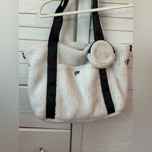 Fabletics White Sherpa Tote with Black Straps